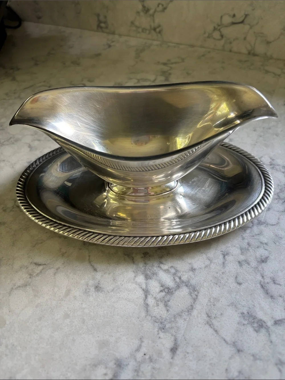 Vintage Castleton Silver-Plate Gravy Boat with Attached Underplate #683